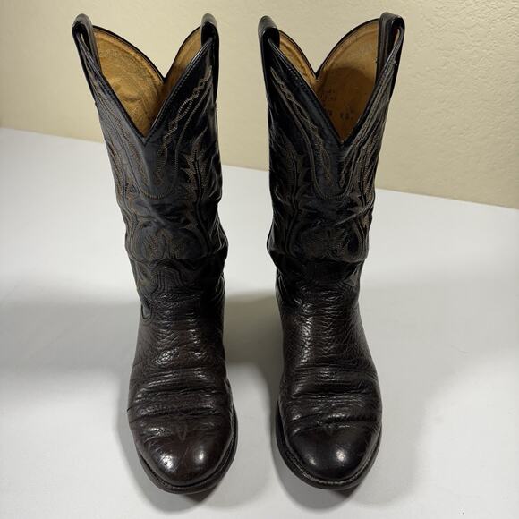 Tony Lama Black & Brown Leather Cowboy Boots-Stitch main image 3